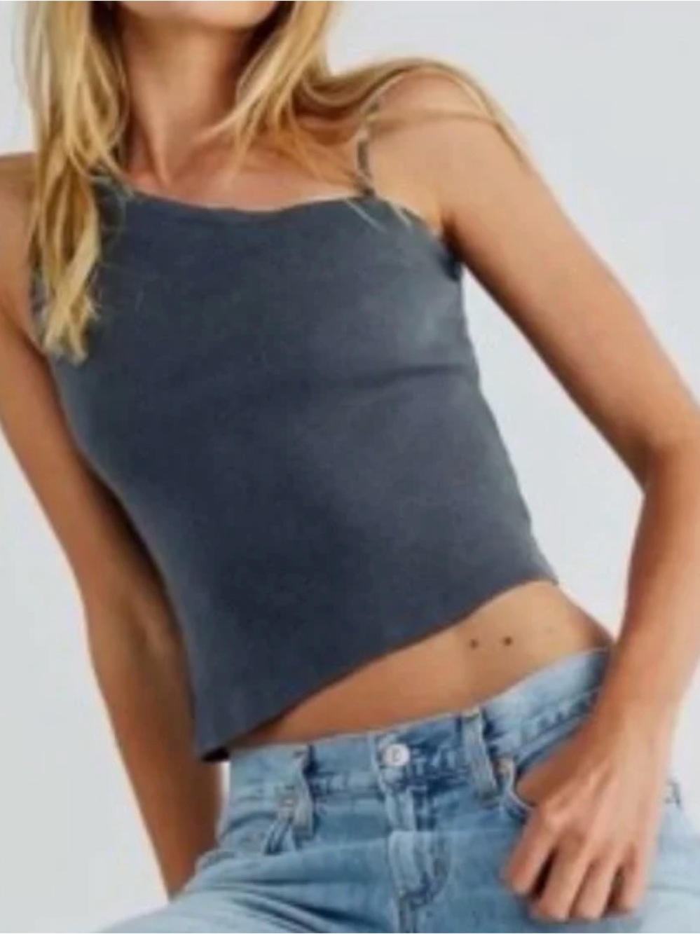 Free People We The Free Ribbed Tank In Charcoal Grey Size Medium